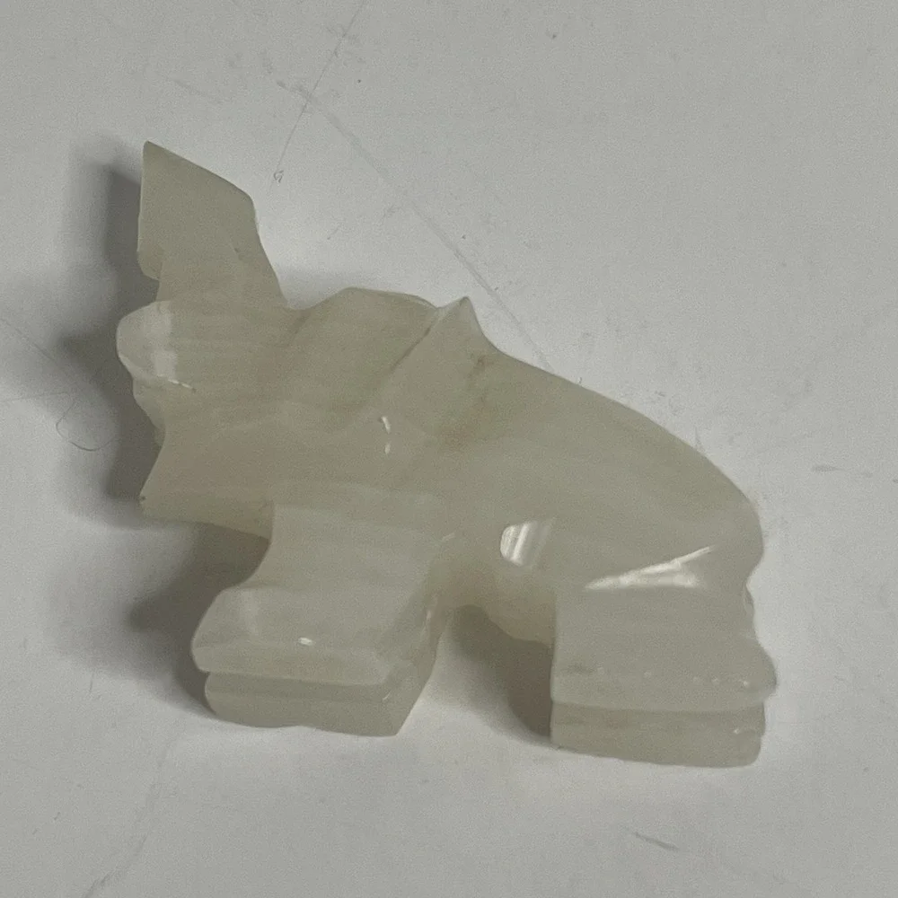 Carved Elephant And Dogs Banded White Trunk Up Stone 1 Resin Dog Figurine Shadow